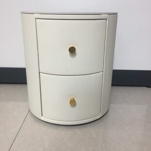 小户型板岩颜色式卧室床边圆形定制布艺实木床头柜意现代简约轻奢