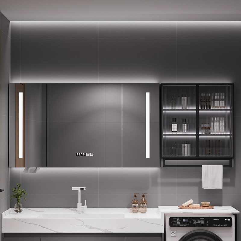 智能浴室镜柜单独定制o挂墙式带灯除雾卫生间梳妆镜子带置物架收