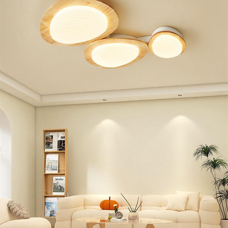 奶油风客厅灯2024年新款原木风吸顶灯北欧温馨鹅卵U石大气大厅主