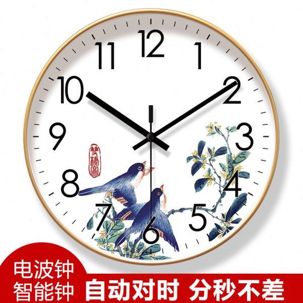 自动对时电波钟6784中式花鸟复古挂表钟表国风挂钟客厅时钟挂墙钟,家居饰品,挂钟,淘宝优惠券,粉丝福利购,淘宝优惠卷