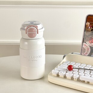 不锈钢带吸管保温杯女学生成人高颜值简约双饮小巧便携随行水杯子