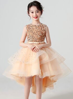儿童公主裙夏季花童蓬蓬婚纱裙子女童装拖尾礼服连衣裙大童演出服