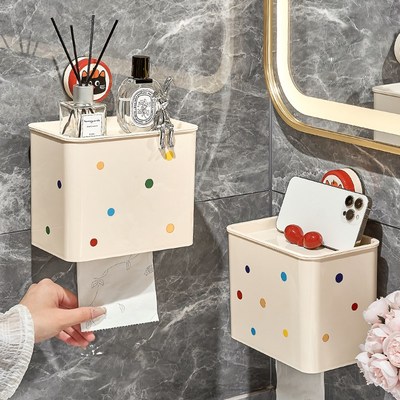 吸盘卫生间厕纸盒免打孔防水厕所纸巾盒卫生纸置物架W壁挂式卷纸