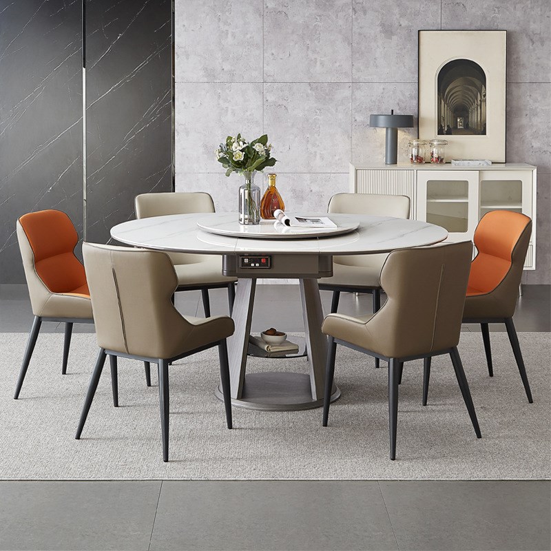 依诺岩板餐桌伸缩圆形拉伸变椭圆形现代简约客厅家用多Z功能折叠