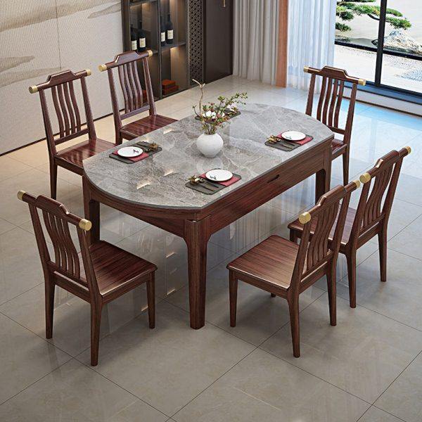 新中式乌金木实木餐桌椅组合现代简约家用可伸缩方圆两用饭桌跳台,住宅家具,岩板餐桌,淘宝优惠券,粉丝福利购,淘宝优惠卷
