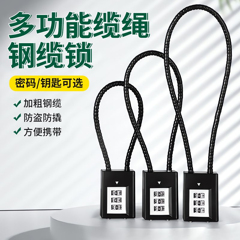 钢丝挂锁密码锁电动车筐篮专用防盗锁柜子门N钥匙小锁头盔锁钢缆