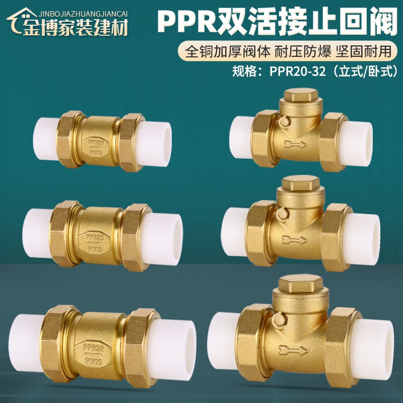 全铜PPR止回阀卧立式双活接单向x阀逆止4分6分20 25自来水管表热