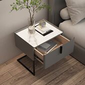 床边柜 实木现代简约整装 意式 极简轻奢新型岩板台面床头柜皮简易款