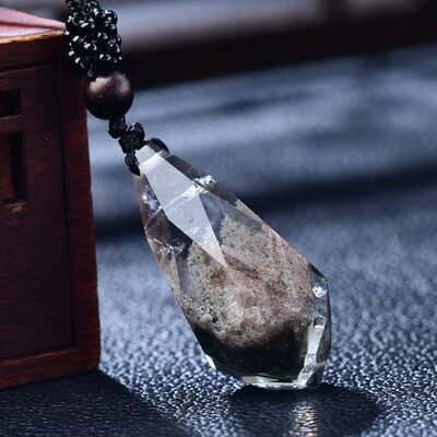 天然绿幽灵水滴刻面吊坠原石好晶体景物景象男女款饰品情侣配饰