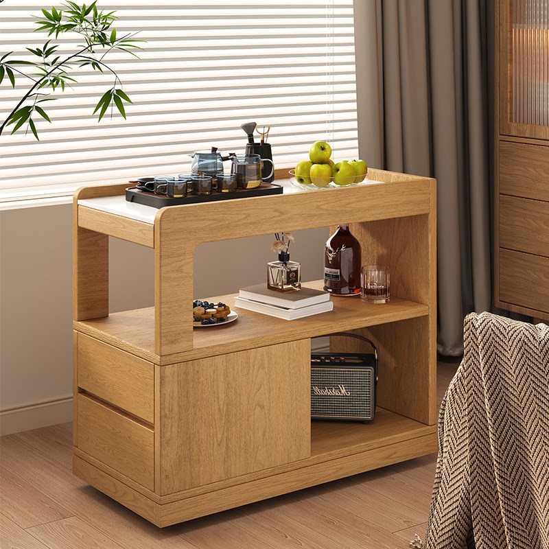 可移动茶台客厅小户型茶几实木沙发边F几置物架带轮高级感床头边