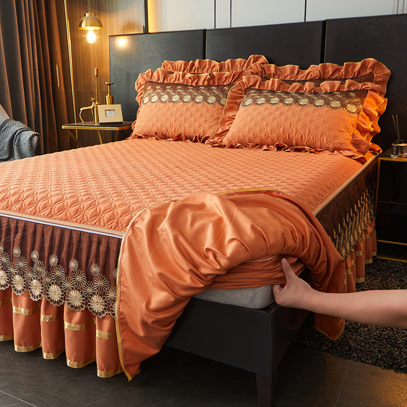 可拆洗床笠式床i裙三件套欧式加厚夹棉四季款床罩单件防滑床垫床