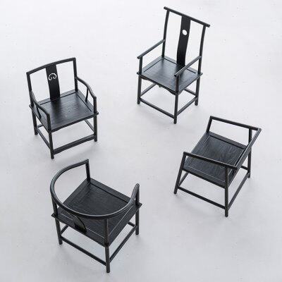 叁几 侘寂风黑色圈椅实木靠背椅子舒服久坐榆木新中式泡茶主人椅