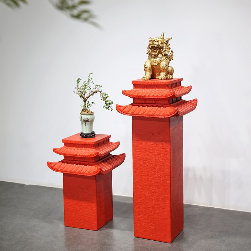 办公室落地新中式仿石头底座石柱墩花架玄关入户门W客厅装饰品摆