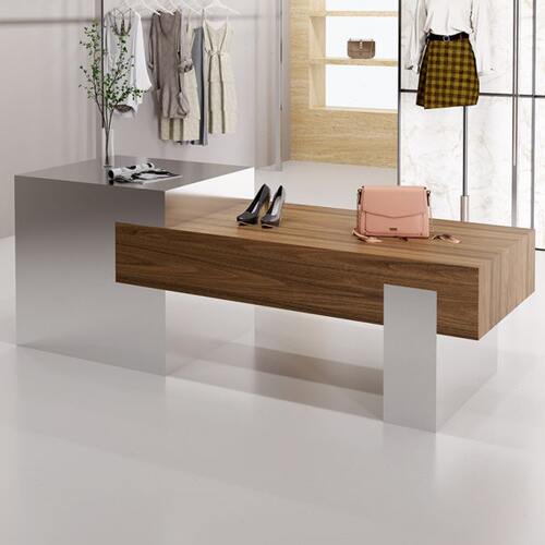 商用服装店中岛台流水台胡桃木色展示台鞋店女装店铺陈列展示桌子