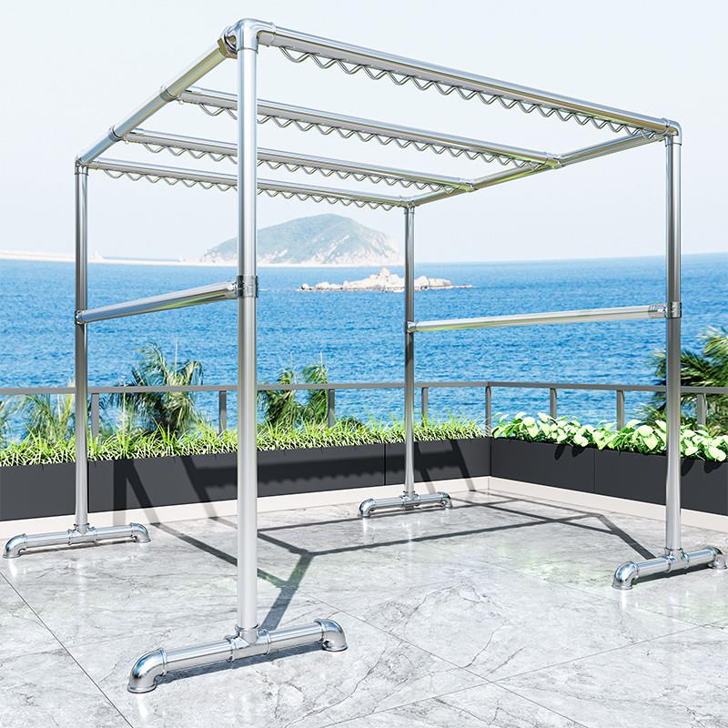 镀锌钢管晾衣架落地阳台挂衣架室外防风防锈晒被子户外大型晒衣架