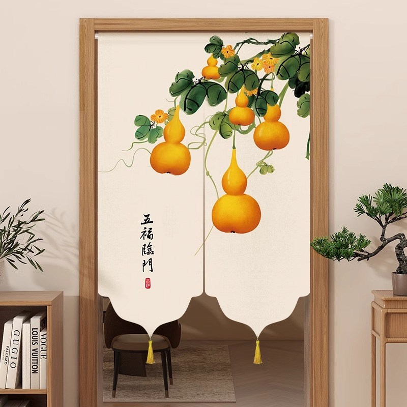 新中式门帘隔断帘免打孔穿杆半截式厨房卫生间R隐私遮挡帘挡光帘