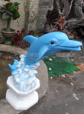 欧式玻璃钢动物雕塑艺术品客厅户外落地摆设可定制作海豚流水喷泉