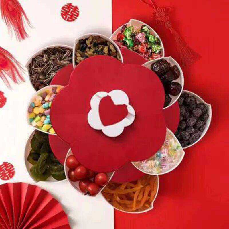 家用旋转干果盘多层花瓣果盘客厅茶几零食瓜子多格收纳轻奢糖果盒