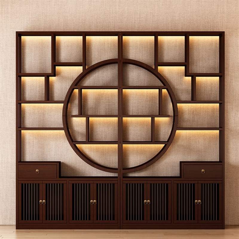 新中式博古架创意多宝格置物架茶室茶H叶陈列架非实木隔断客厅摆