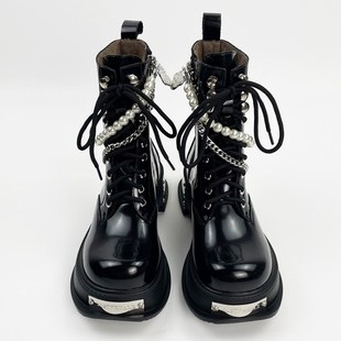 英伦风圆头厚底马丁靴女2024新款 加绒小众金属机车靴甜酷炸街短靴