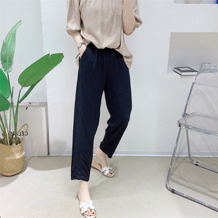 宽松百搭外穿小脚裤 棉绸哈伦裤 纯色人造棉九分裤 薄款 女2022年夏季