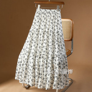 白色碎花雪纺大摆蛋糕裙半身裙女夏季 小个子裙子长裙半裙 2025新款