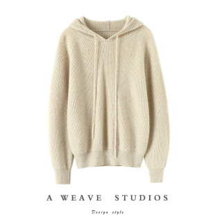 好品味不错过!带帽羊绒衫女纯羊绒毛衣连帽羊绒卫衣针织打底帽衫