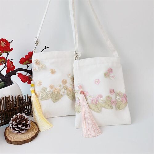 新款蕾丝汉服包拉链小方包斜挎包古风小包手机袋单肩包女士包袋