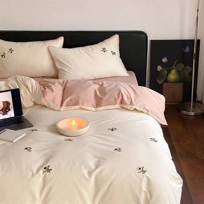 棉棉的梦 100支卡布奇诺贴布绣床上四件套磨毛卡通床单少女心床品