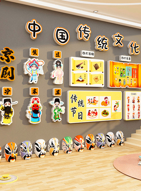 中国传统节日文化幼儿园环创主题走廊非遗京剧墙贴面布置成品材料