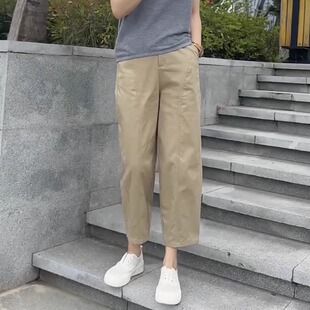 梨形身材高腰宽松显瘦小个子哈伦裤 卡其色大码 薄款 女夏季 休闲裤