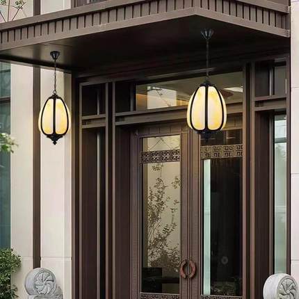 新中式门厅吊灯户外防水景观庭院灯南瓜灯仿云石别墅凉亭走廊吊灯