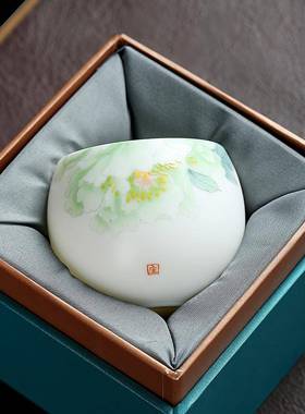 xyt大师级手绘羊脂玉白瓷主人杯陶瓷中式个人专用茶杯单杯女男士