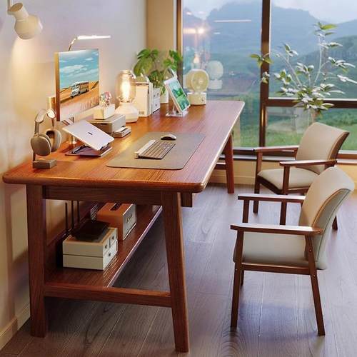 长条书桌靠墙窄桌子长方形办公桌双人桌子家用电脑桌实木腿工作台