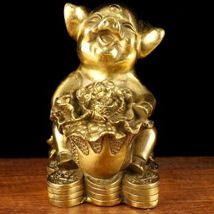 铜猪十二生肖金钱猪属猪吉祥物猪抱白菜百财摆件工艺品