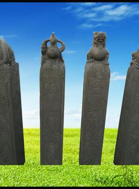 石雕拴马桩青石仿古做旧四大神兽栓马柱户外园林景观摆件石柱
