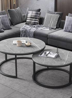 家用岩板茶几组合简约现代客厅灰色花几小户型多功能圆形
