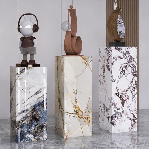 大理石雕塑底座摆台玄关岩板电视柜旁边落地客厅花架摆件底基座台