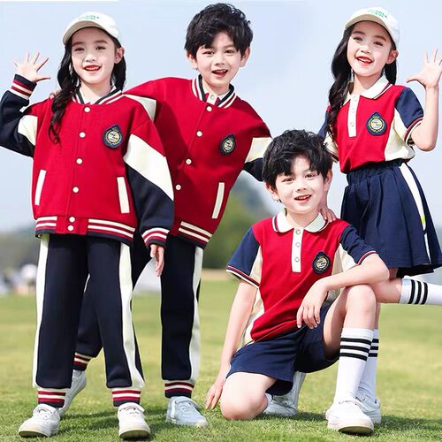 幼儿园园服春秋装红色棒球服三件套一年级儿童运动班服小学生校服