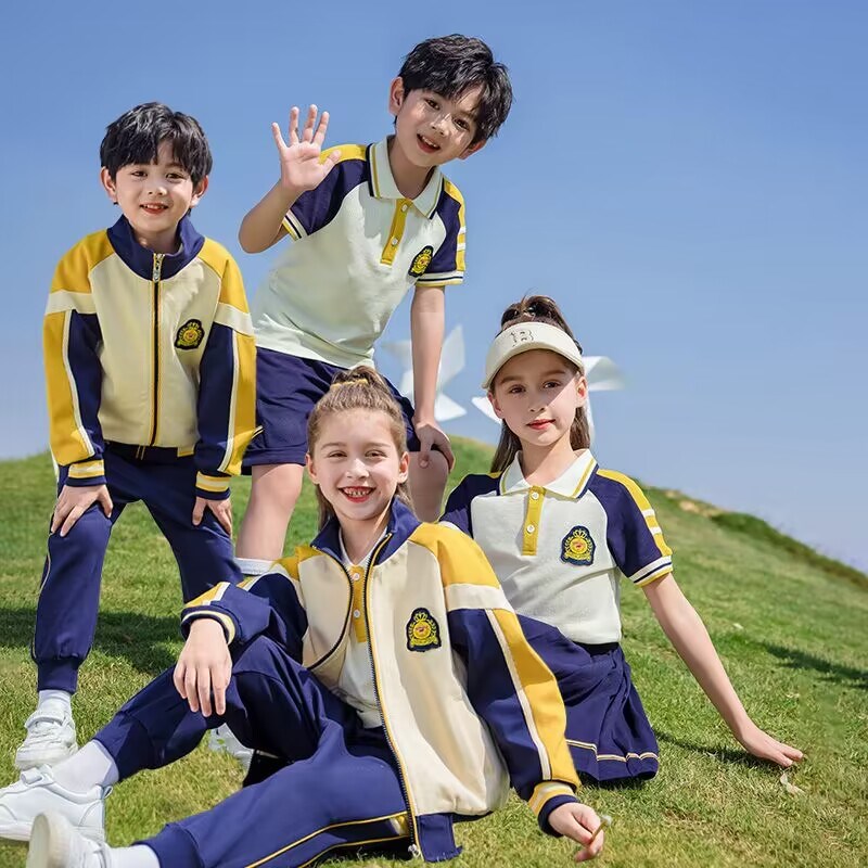 学院风黄色棒球服校服套装小学生春夏新款男女童老师班服幼儿园服图片