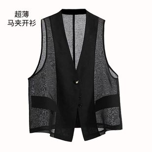 2025夏季新V领无袖马甲女外穿薄款坎肩短款雪纺时髦马夹外套7628