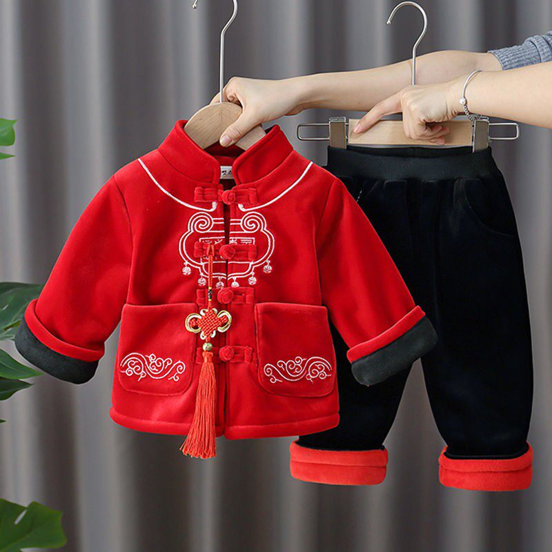 儿童套装女童拜年服宝宝男童周岁衣服套装唐装过年新年中国风冬装