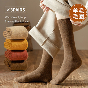 袜子女冬季 加厚加绒毛圈羊毛袜日系保暖睡眠月子棉袜长筒袜小腿袜