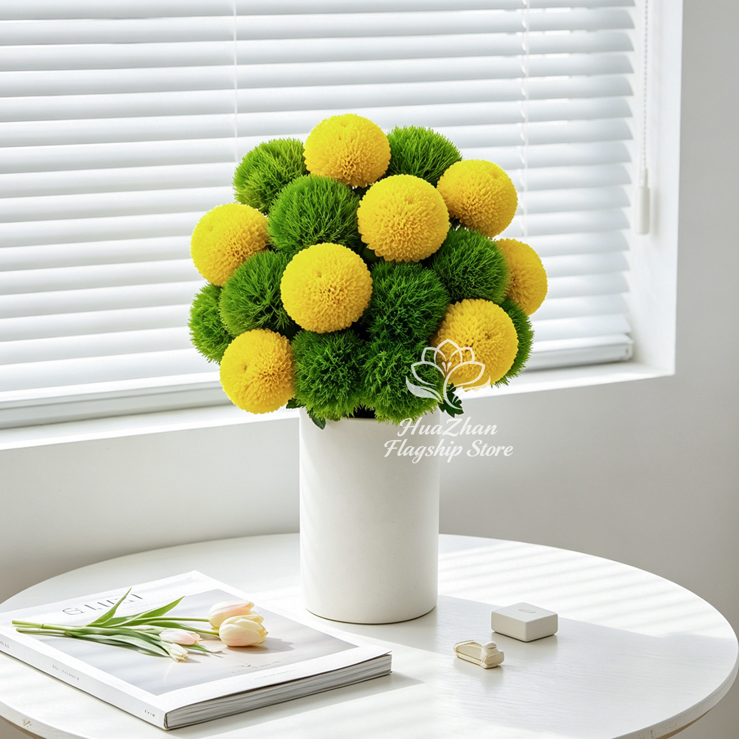 【顺丰空运】黄色乒乓菊绿毛球鲜花组合插花水养家居云南基地直发