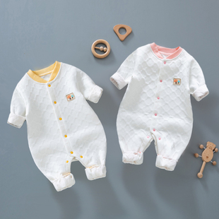 新生婴儿春装无骨保暖连体衣初生宝宝春秋空气棉哈衣服1-9个月1岁