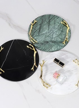 轻奢样板间酒店浴室洗漱用品托盘大理石家用桌面化妆品首饰收纳盘