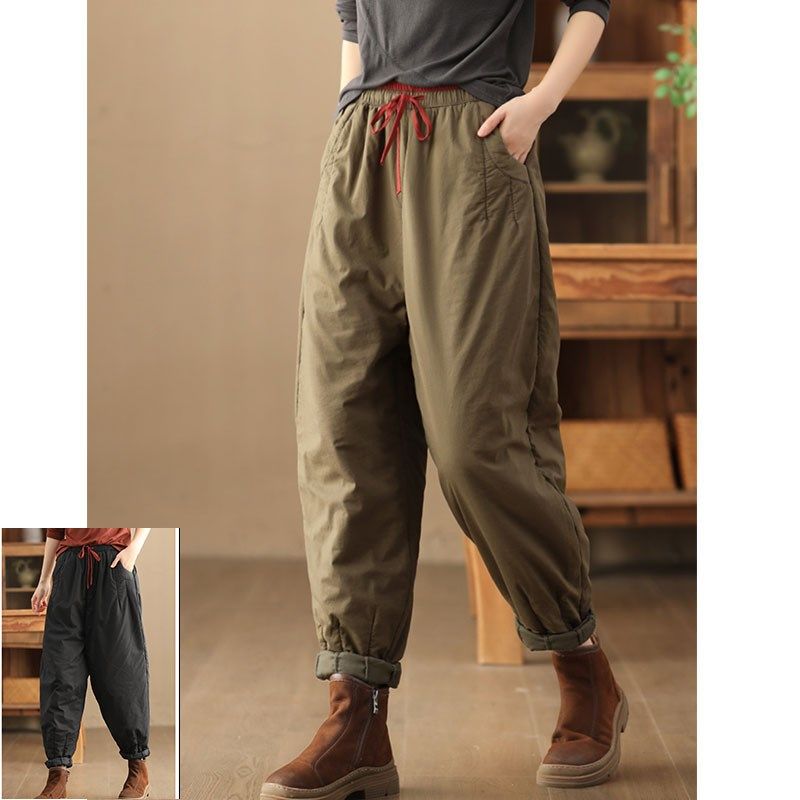 冬季全棉夹棉休闲裤女拼色松紧腰夹棉大码显瘦棉裤保暖哈伦裤长裤,女装/女士精品,棉裤/羽绒裤,淘宝优惠券,粉丝福利购,淘宝优惠卷