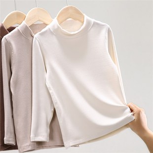 男童保暖半高领长袖T恤女大童打底衫春秋款宝宝上衣儿童2023新款