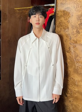 陈大富设计感轻奢白色衬衫男春秋高级感宽松托尼理发师长袖衬衣潮