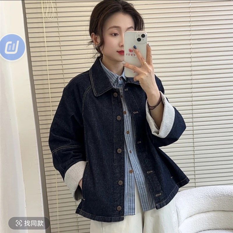 春季日系复古百搭翻领牛仔外套女休闲宽松显瘦小个子高级感短外套,女装/女士精品,短外套,淘宝优惠券,粉丝福利购,淘宝优惠卷